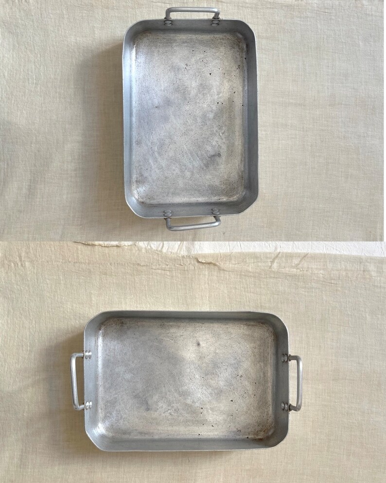 Medium Vintage Rustic French Aluminium Roasting Rectangle Tray.Vintage Rôti Platter With Handles.French Aluminium Baking Pan.Kitchenalia imagen 2