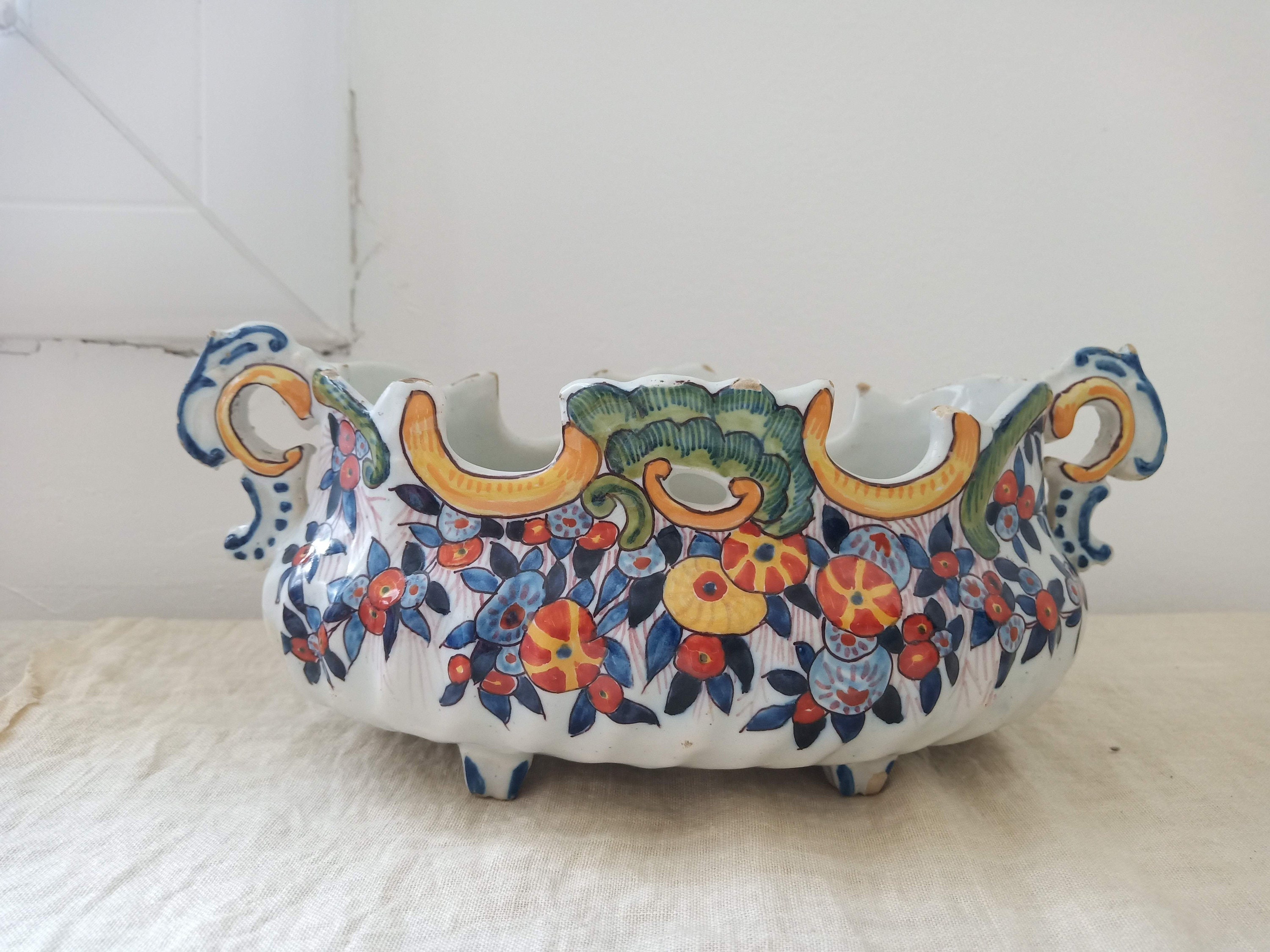 Antique Fourmaintraux Frères Faience Jardinière Pièce Maîtresse.antique Handpainted Porcelaine.antiq