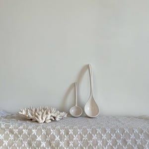 Antique French Ironstone Ladles: Mismatched White Pottery Serving Spoons