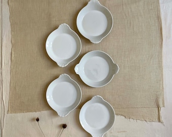 5 Porcelaine Delicate White French Gratin Dishes.Vintage France White Porcelain Dishes.French Farmhouse White Porcelain Casserole Dishes