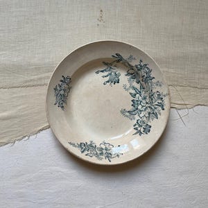 Antique French Transferware Platter: Green Floral Terre de Fer Ironstone