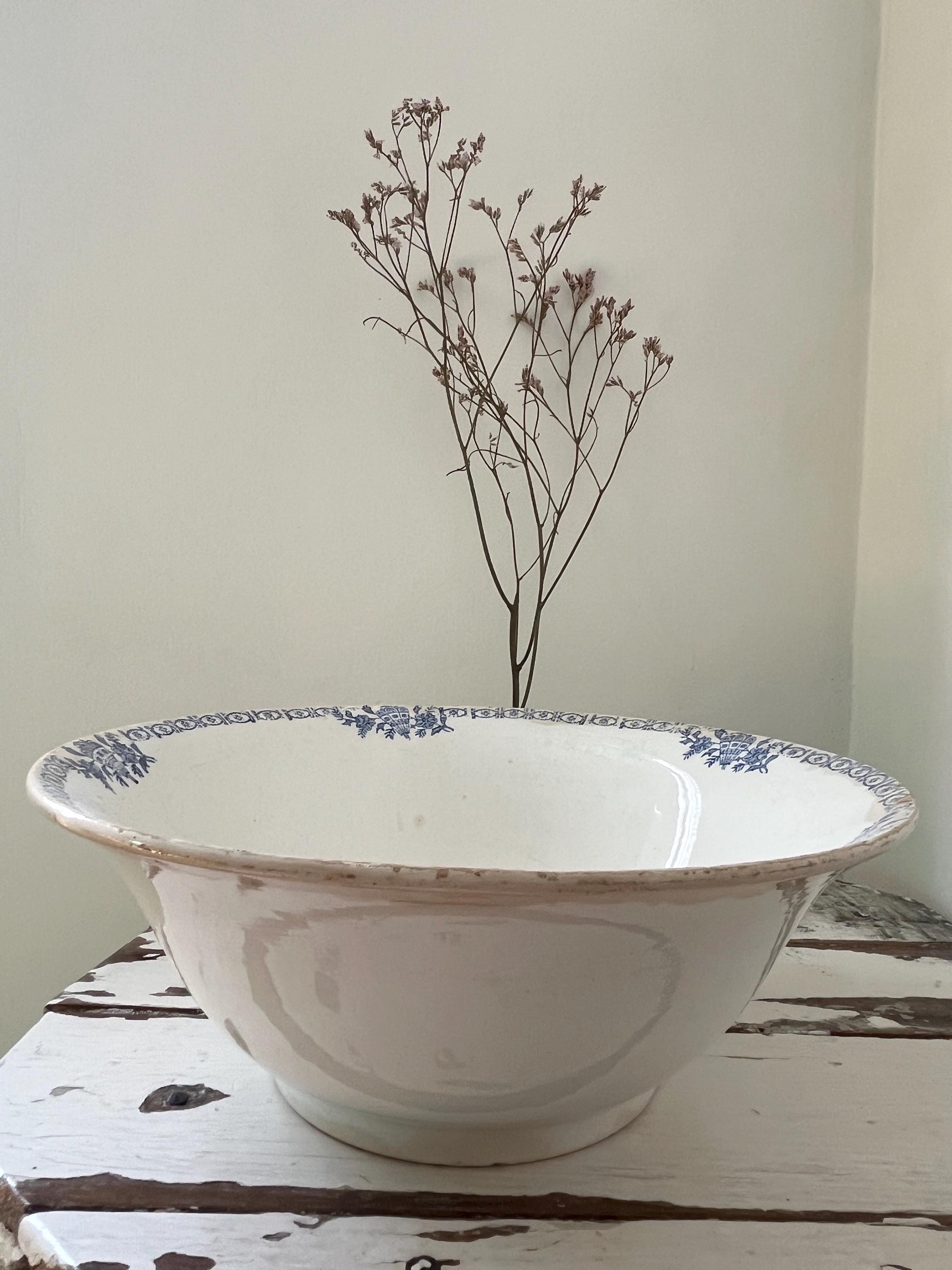 アンティーク オモニエール(AM/MA) Antique French Ironstone Mixing Bowl, Blue Floral Transferware