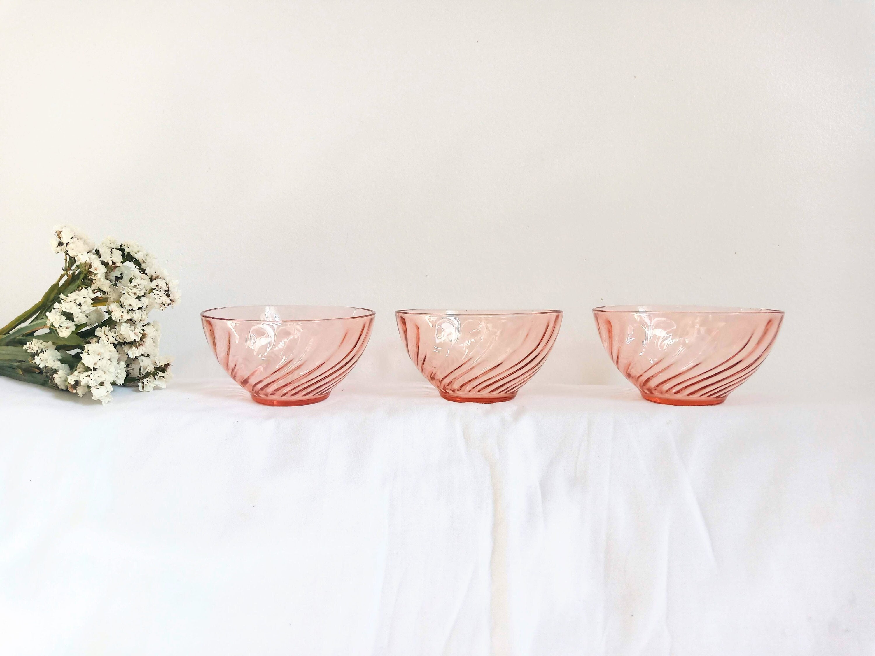3 Bols Roses Français Vintage Rosaline Blush.bols Rétro Français.français en Verre Rose Tourbillonna