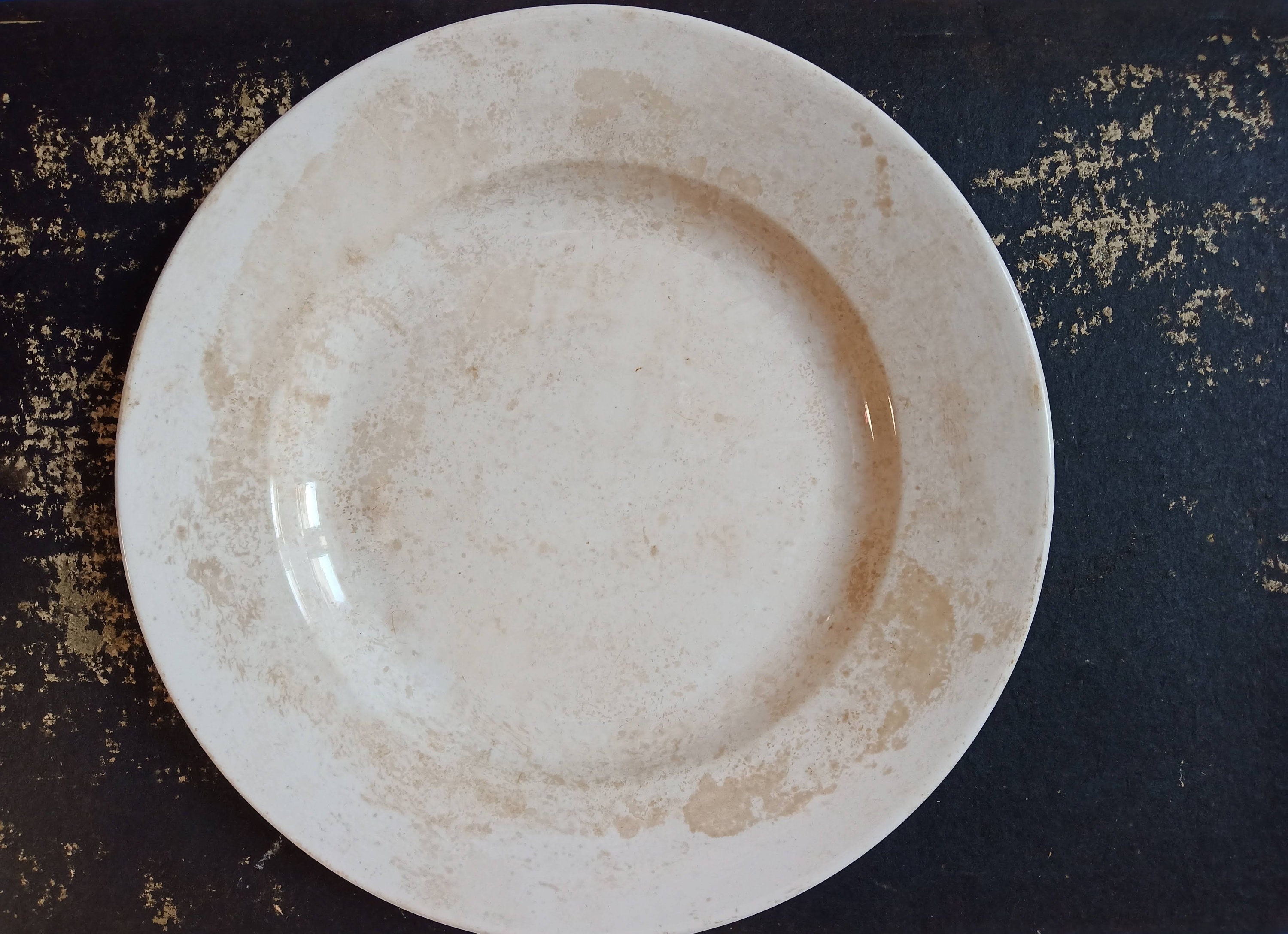 Grande Digoin Sarreguemines White Ironstone Assiette Ronde.white Plat Peu Profond.français Shabby Ch