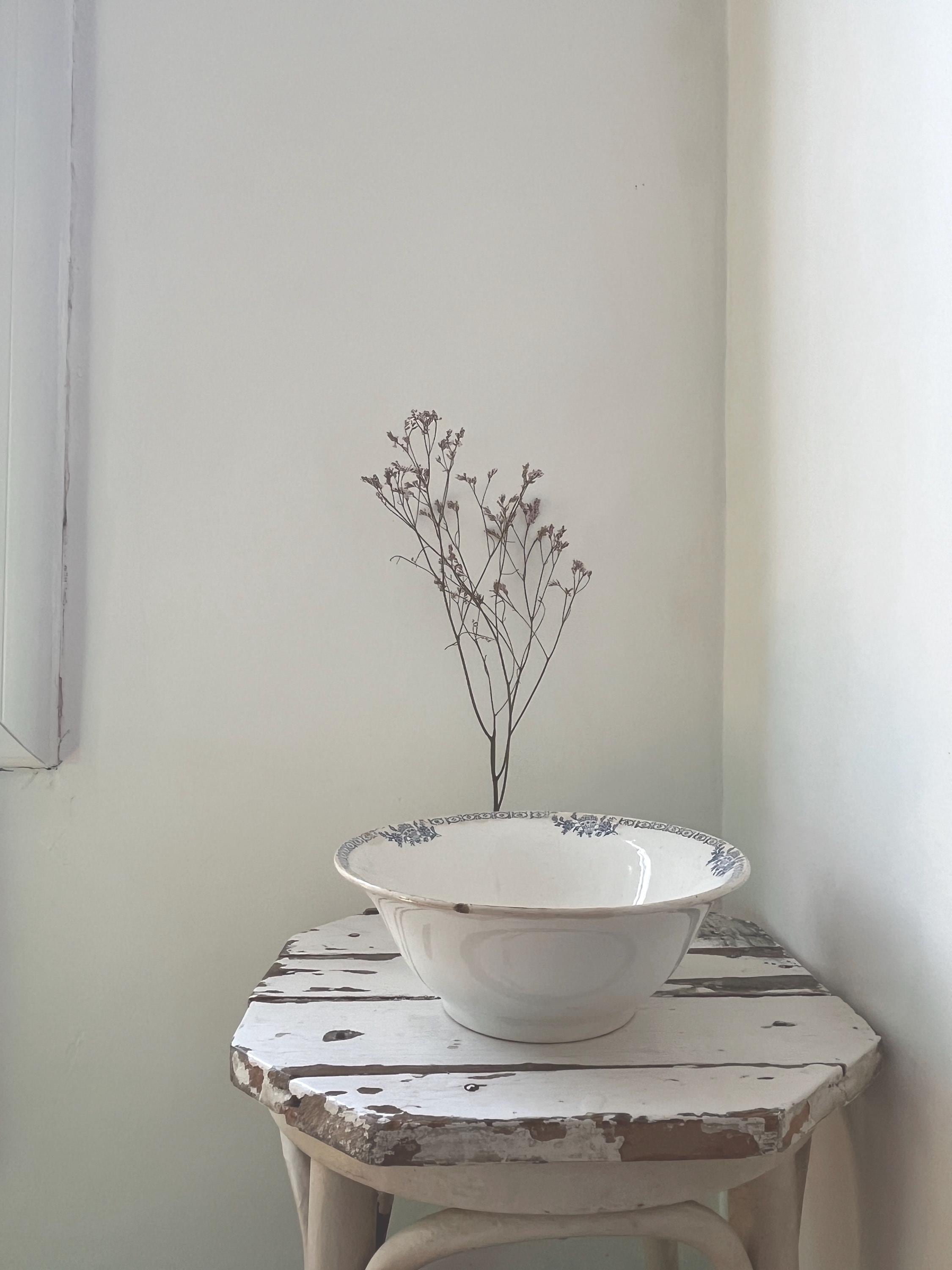 アンティーク オモニエール(AM/MA) Antique French Ironstone Mixing Bowl, Blue Floral Transferware