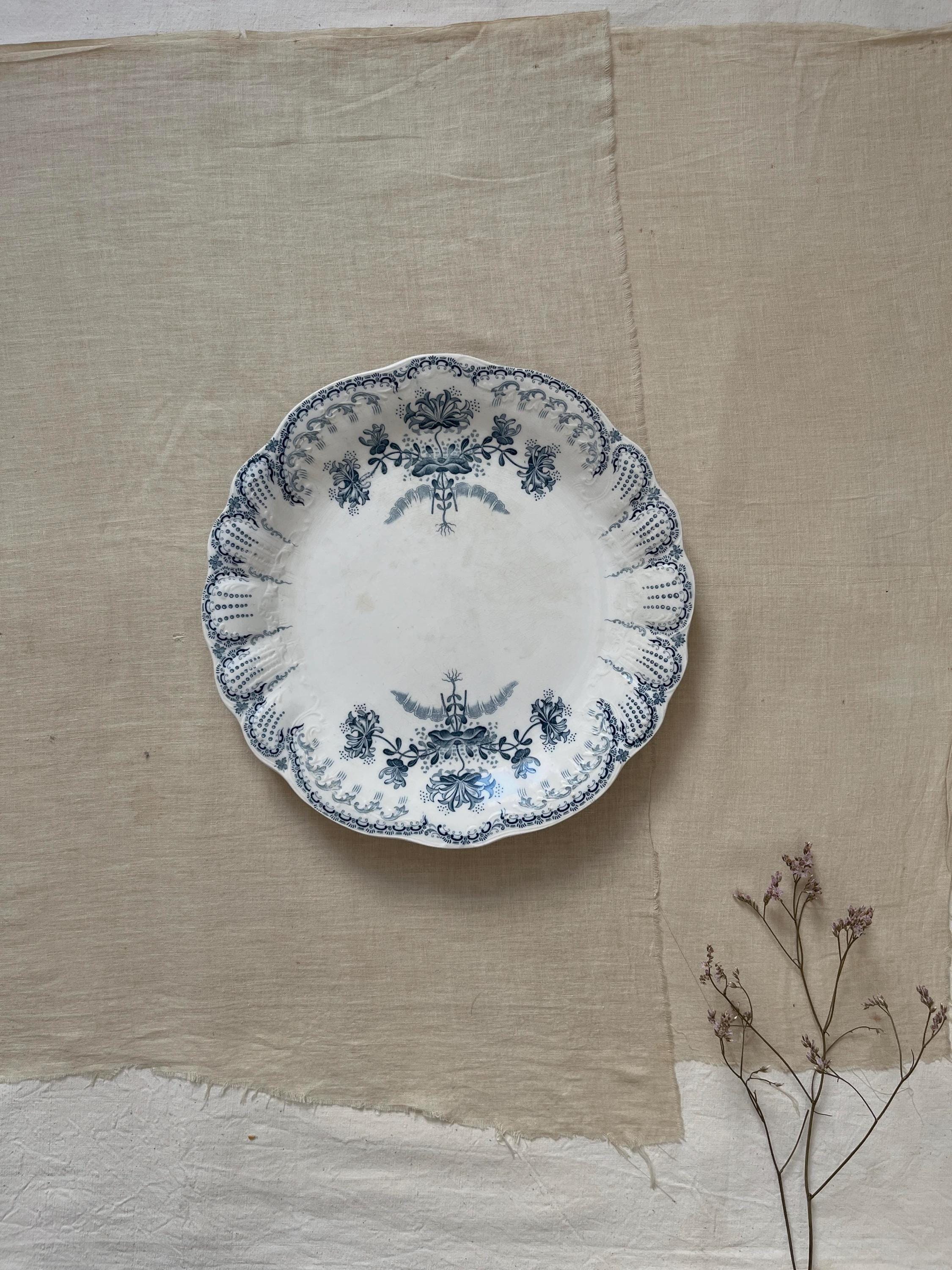 Antique French Transferware Platter: St Amand Regence Floral Terre