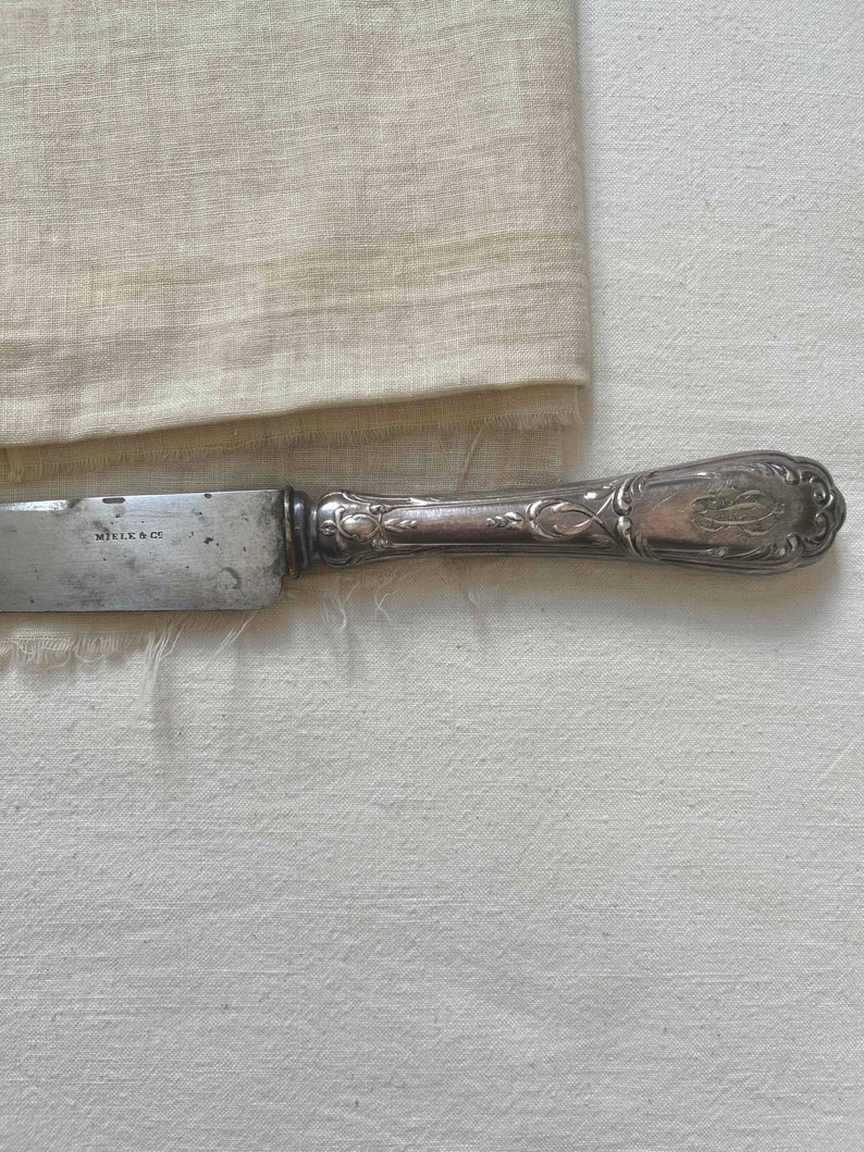 Antique MIELE & Co French Tarnish Acier Carving Meat Knife.Antique Kinife Engraved Monogram Initials LD.Antique Ornate Acier Meat Knive image 3