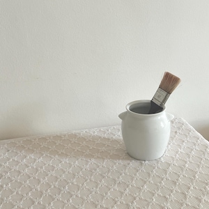 Small White Ironstone Moutarde Pot with Handles.Vintage French White Vintage Small Utensil Confit Pot.French Farmhouse White Ironstone Jar