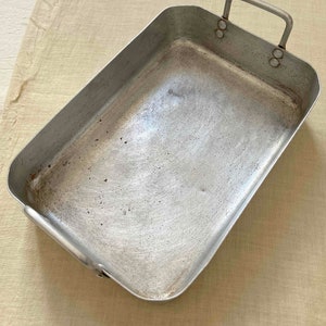 Medium Vintage Rustic French Aluminium Roasting Rectangle Tray.Vintage Rôti Platter With Handles.French Aluminium Baking Pan.Kitchenalia imagen 8