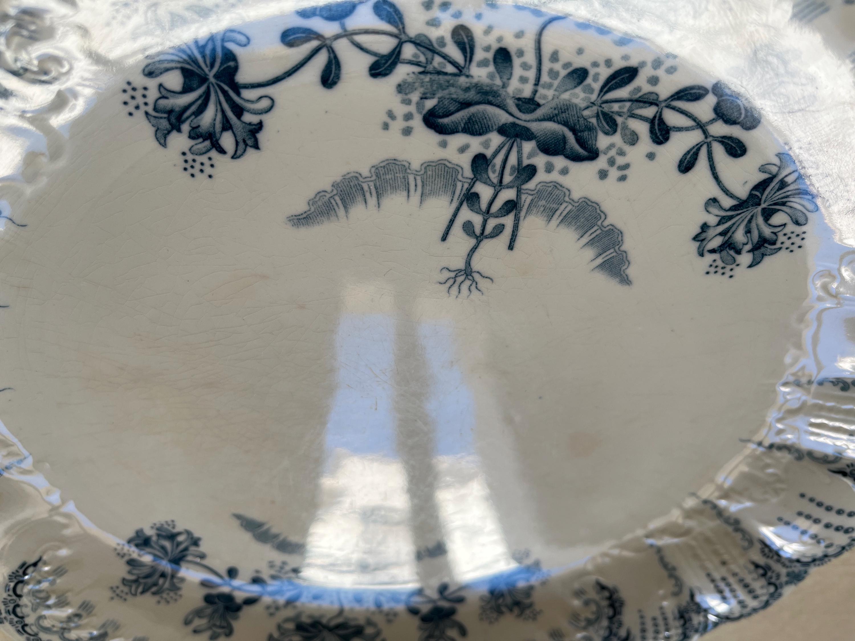 Antique French Transferware Platter: St Amand Regence Floral Terre