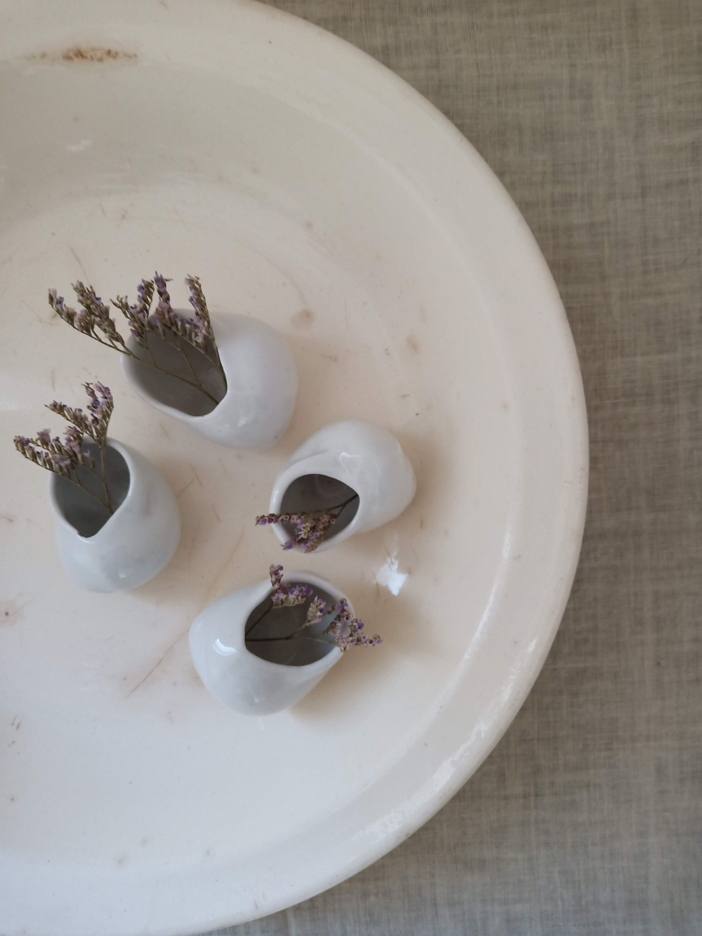 4 Tasses d'escargot Blanc.pots en Grès Antique.français Plat de Cuisson Céramique.jardinière Céramiq