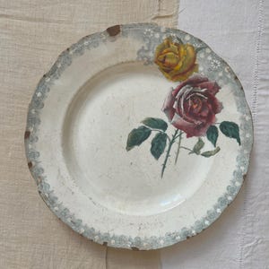 Antique French Floral Dinner Plate - E. Bourgeois - Red Roses