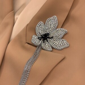 Brown Bow Detail Flower Brooch Coat