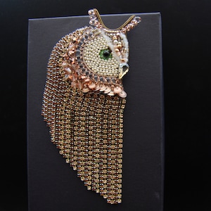 Rhinestone bird owl brooch, crystal lapel pin, woodland animal beaded jewelry, graduation gift