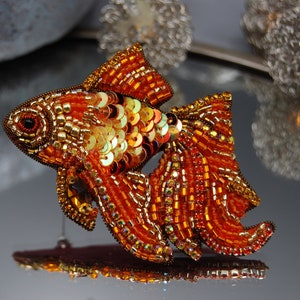 Gold fish brooch, beaded goldfish pin, sea life ocean jewelry, Christmas party accessories