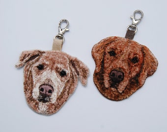 Personalized pet owner dog lover gift, Custom pet portrait keychain , Trinket jewelry, Gift puppy mom,  embroidery custom pet gift