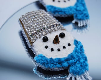 Snowman Christmas brooch, X-mas beaded  pin