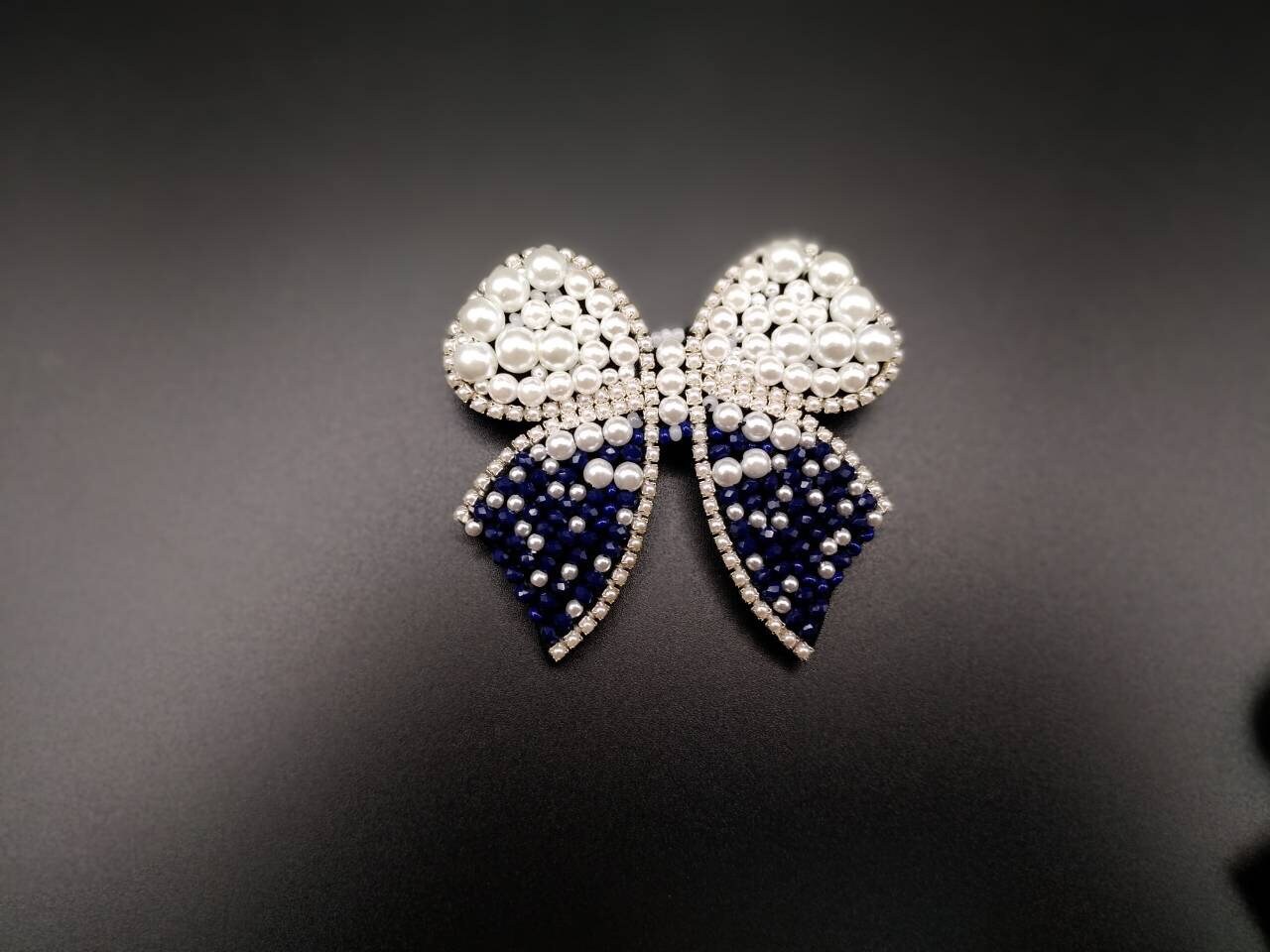 Rhinestone bow brooch tie white blue beaded pin bridal | Etsy