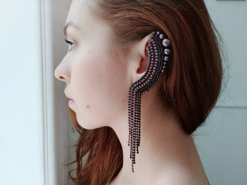 Single Ear Climber Earring With Long Cascade Dangles on the Etsy