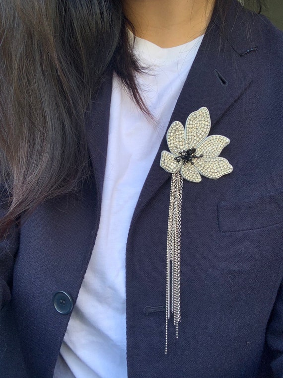 Buy Flower Brooch With Chains Jacket Fancy Coat Flower Pin Elegant Crysral Brooch With Chains Online in India Etsy