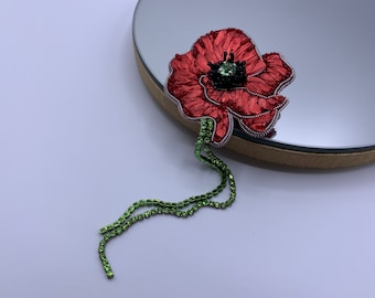 Red Poppy Flower Pin, Poppy Brooch for Remembrance Day