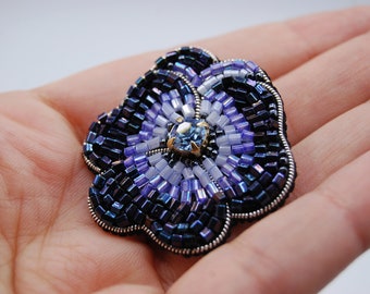 Flower blue brooch, Botanical  flower, Flower brooch, Beaded hand embroidered pin