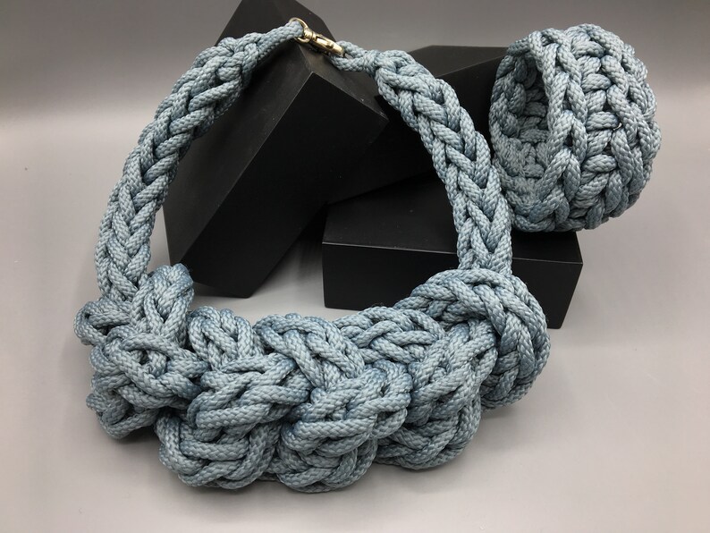 Oversized Black&white Stripe Braided Rope Statement Necklace Etsy