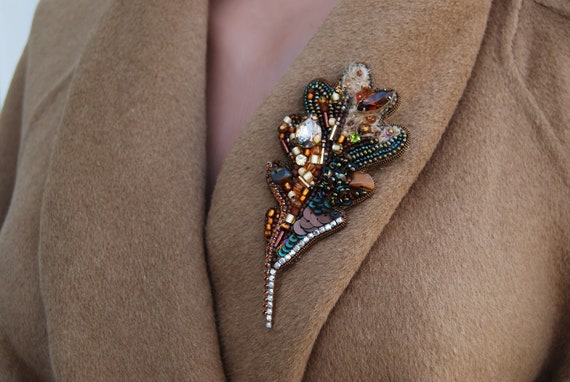 LE RTZ JOLE GRANDE BROCHE COULEUR OR MAT CHENE AUTOMNE / RTZ VNTAGE BROOCH | eBay
