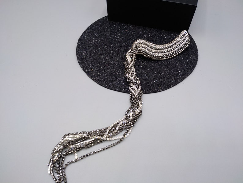 silver ear climber Long single earring beaded dangle mono earring rhinestone ear cuff chain cascade jewelry