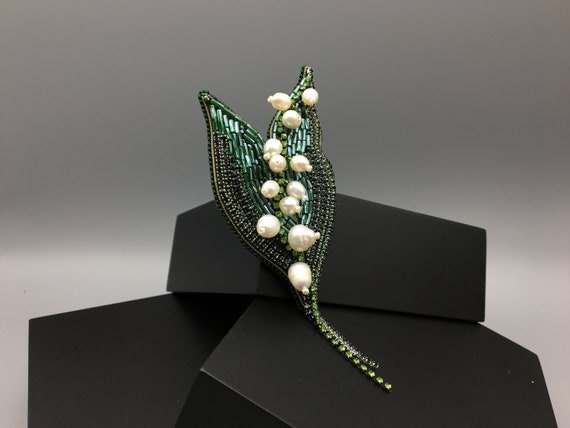 Flower brooch Lily of the valley jewelry beaded green pin | Etsy
