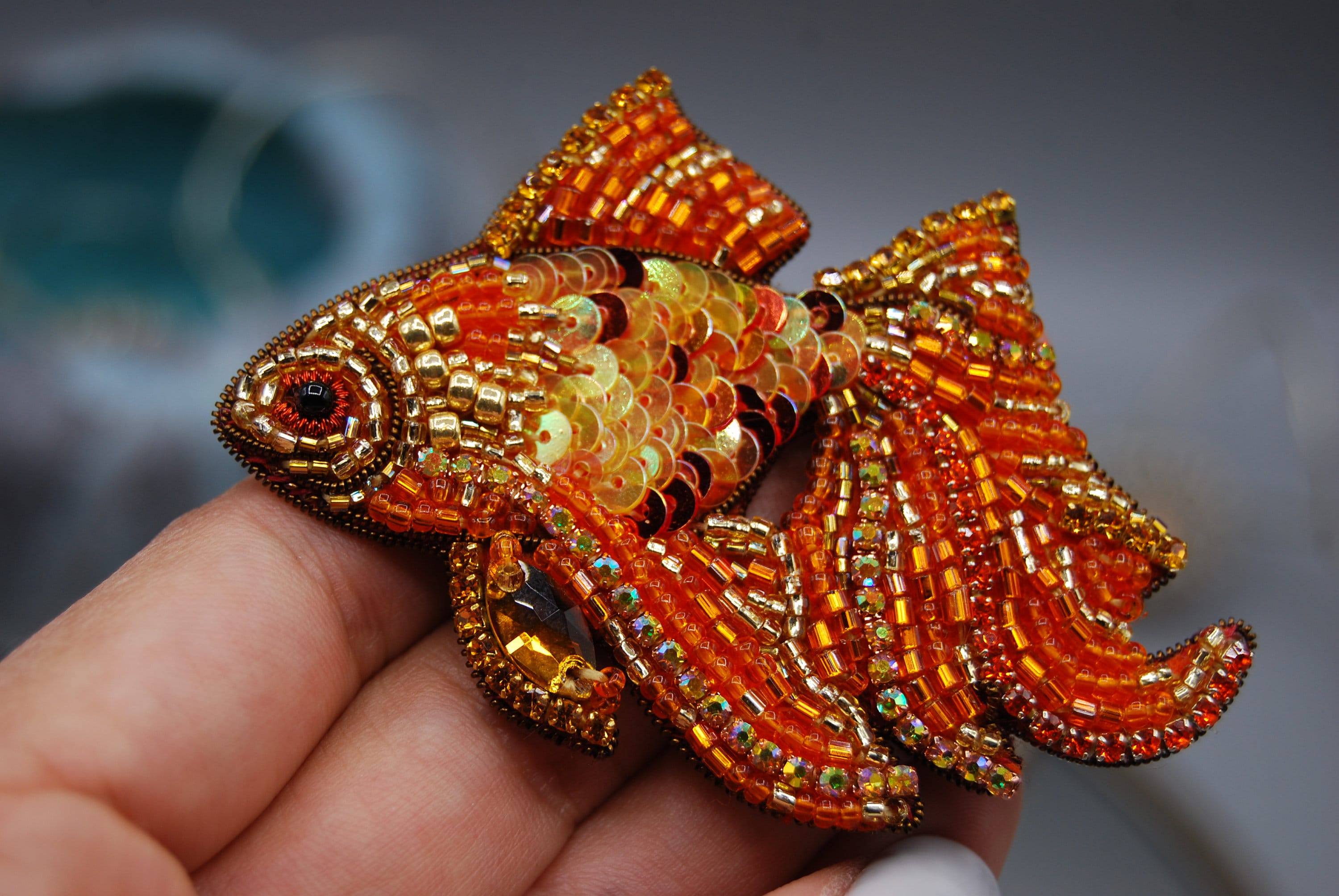 Gold Fish Brooch, Beaded Goldfish Pin, Sea Life Ocean Jewelry ...