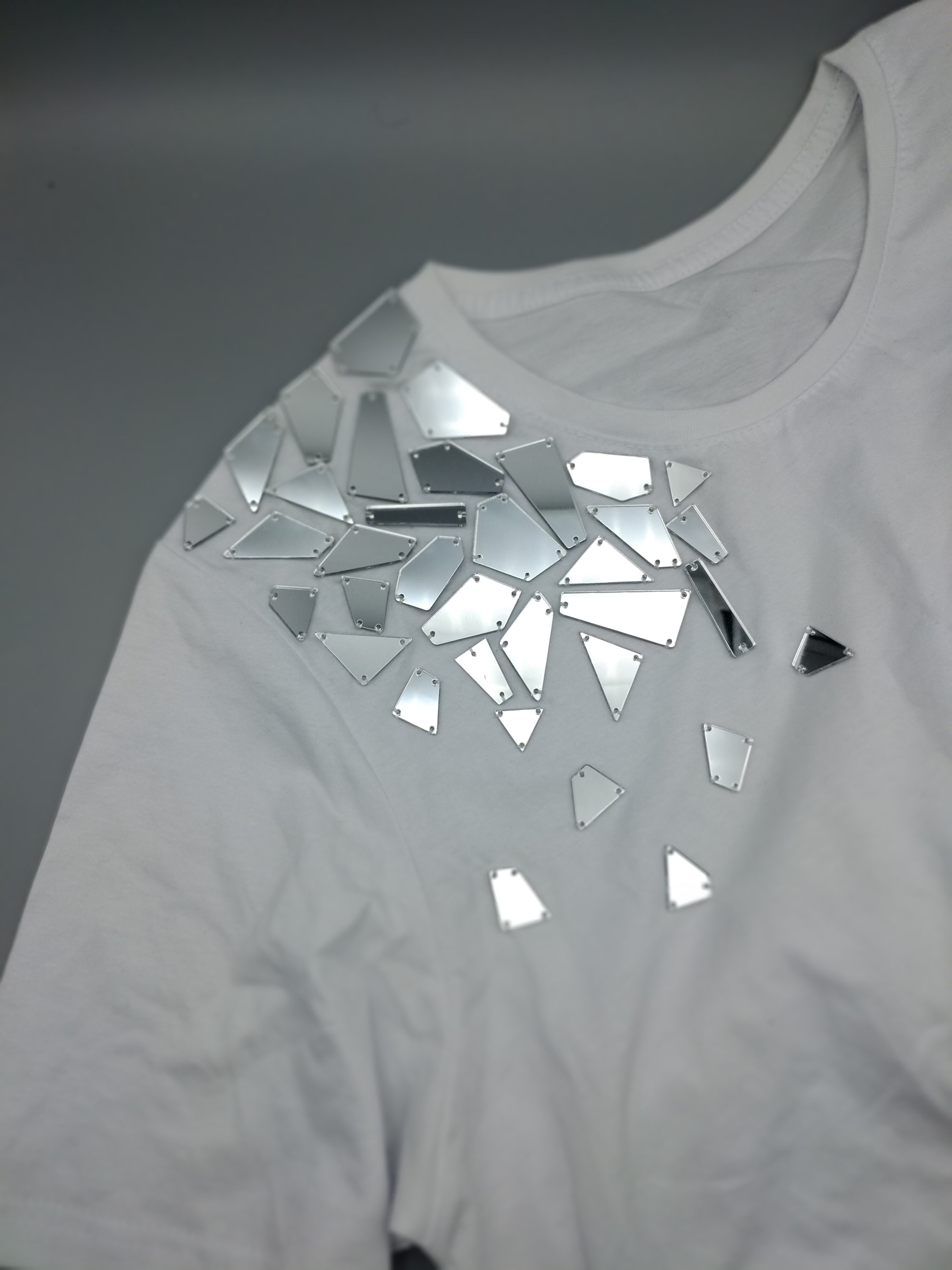White cotton t shirt with mirror acrylic pieces minimalist Etsy