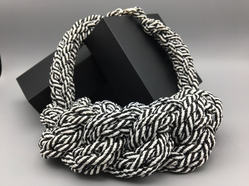 Oversized Black&white Stripe Braided Rope Statement Necklace Etsy