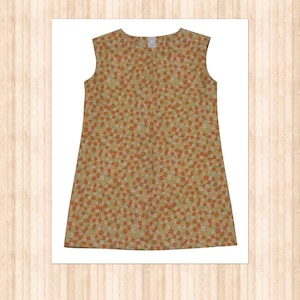 May include: A sleeveless dress with a floral print in shades of orange, yellow, and white.