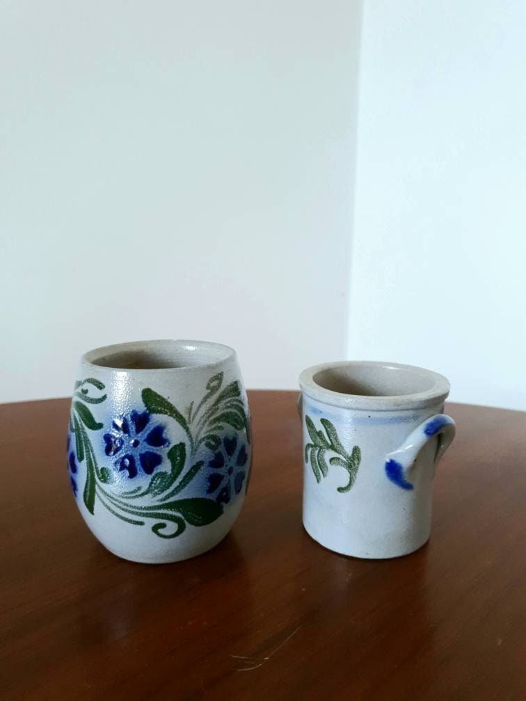 2 Petits Pots Vintage en Grès Alsacien Traditionnel
