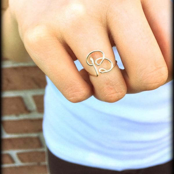 Custom initial ring, letter ring, personalized jewelry, dainty silver ring, minimal ring, wire word, wire ring, wire jewelry