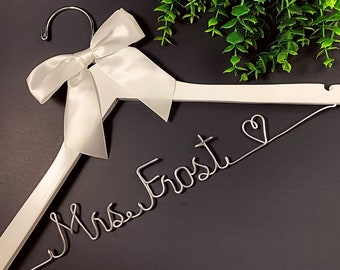 Custom bridal dress hanger for wedding photo shoot, Personalized wedding hanger with name, Mrs wedding hanger, Bridal shower gift