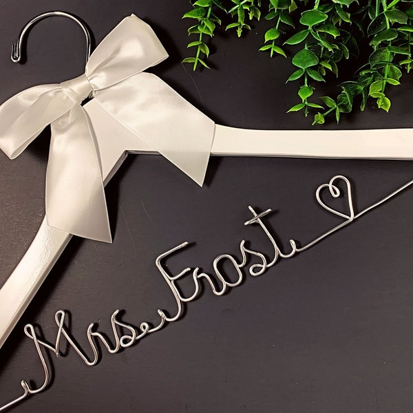 Custom bridal dress hanger for wedding photo shoot, Personalized wedding hanger with name, Mrs wedding hanger, Bridal shower gift
