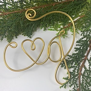 Custom wire initials with heart, Gift for newly engaged couple, Bridal shower present, Christmas ornament