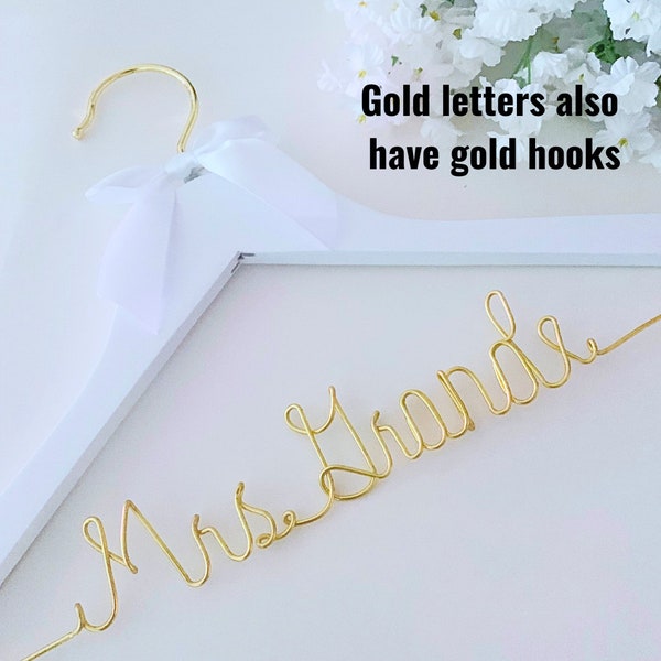 Wedding hanger with gold or silver letters, White personalized wedding dress hangers, Mrs. hanger, Personalized gift for the bride