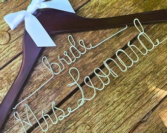 Wedding hanger with two lines, Bridal hanger with wedding date, Personalized wedding party hanger