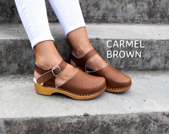 clogs with heel strap