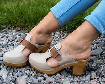 Clogs Swedish clogs wooden clogs moccasins leather sandals women clogs clogs sandal leather clogs mules women sandals wood clogs brown beige