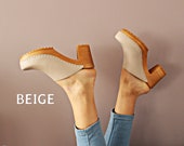 Leather clogs beige shoes Wooden clogs swedish clogs Handmade clogs sandals slip on high heel wood clog new clogs slide shoes platform boot