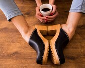 Leather clogs Black sandals Wooden clogs swedish clogs Handmade clogs sandals slip on hight heel wood clog new clogs slide shoes platform