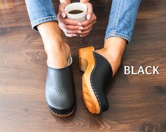 black leather clogs for sale