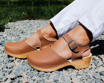 light brown clogs