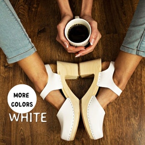 New wooden shoes leather shoes for women white shoes leather shoes wooden women shoes leather clogs with wooden sole high heel shoes women