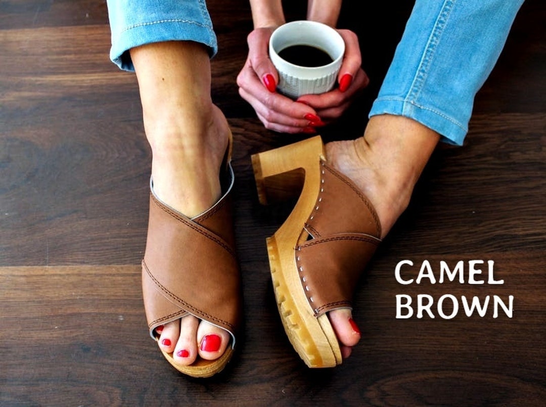 Leren sandalen met houten zool Sandalen met hoge hak voor - Etsy Nederland