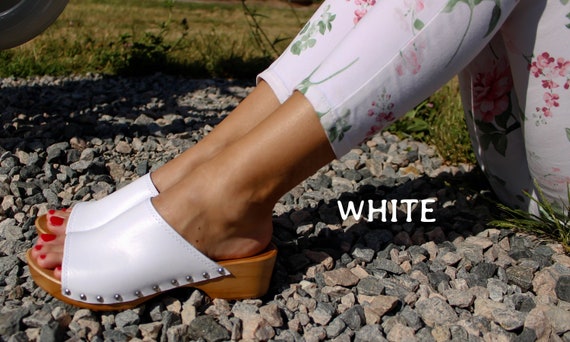 White clearance wooden sandals